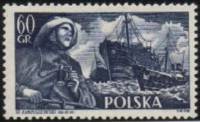 (1956-010) Марка Польша "Моряк"   Польский торговый флот III O