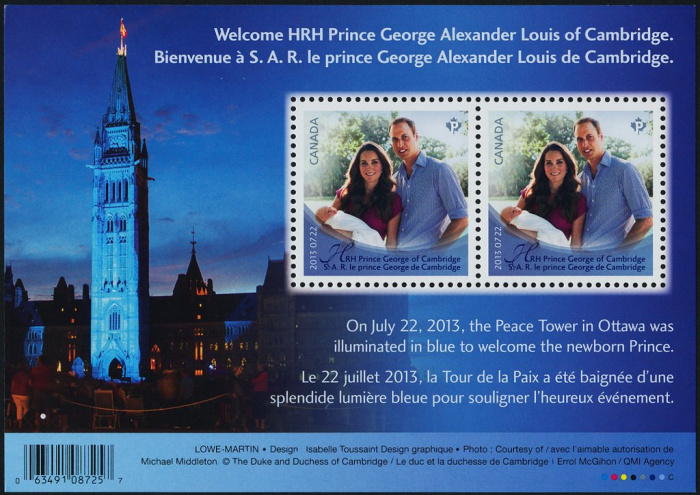 (№2013-180) Блок марок Канада 2013 год &quot;Королевского Ребенка&quot;, Гашеный