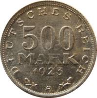 (1923A) Монета Германия (Веймар) 1923 год 500 марок   Алюминий  UNC