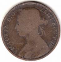 (1887) Монета Великобритания 1887 год 1 пенни "Королева Виктория"  Бронза  VF