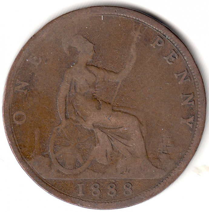 (1888) Монета Великобритания 1888 год 1 пенни &quot;Королева Виктория&quot;  Бронза  VF