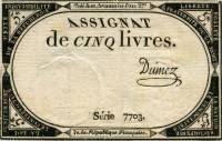  Ассигнация Франция 1793 год 5 ливров    XF