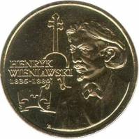 044 Монета Польша 2001 год 2 злотых Генрик Венявский   Латунь  UNC