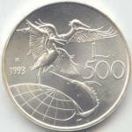 () Монета Италия 1993 год 500  ""   Биметалл (Серебро - Ниобиум)  UNC