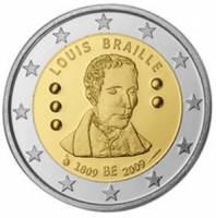 (006) Монета Бельгия 2009 год 2 евро "Луи Брайль"  Биметалл  PROOF