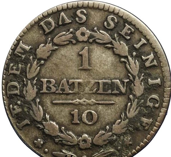 (№1808km6 (10 Раппен)) Монета Швейцария 1808 год 1 Batzen (10 Раппен)