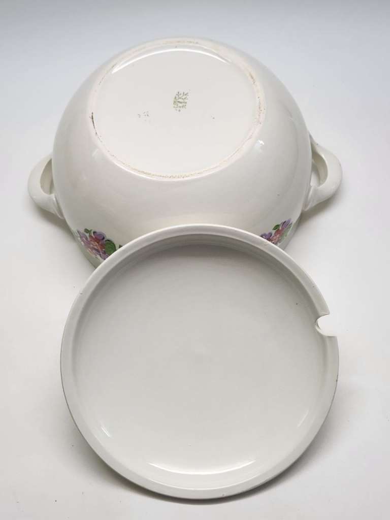 Супница ЗИК Конаково белая круглая рисунок - букет цветов