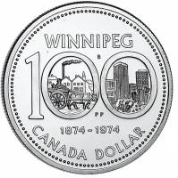 (1974) Монета Канада 1974 год 1 доллар "Виннипег. 100 лет"  Серебро Ag 500  UNC