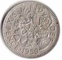 (1959) Монета Великобритания 1959 год 6 пенсов "Елизавета II"  Медь-Никель  XF
