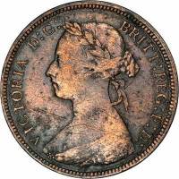 () Монета Великобритания 1874 год 1/2 пенни "Королева Виктория"  Медь  VF