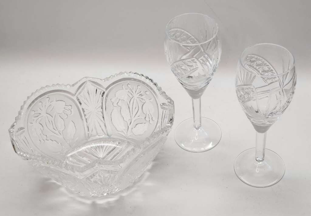 Салатник и 2 бокала хрусталь 