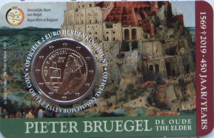 (022) Монета Бельгия 2019 год 2 евро &quot;Питер Брейгель Старший&quot;  Биметалл  Coincard (Бельг)