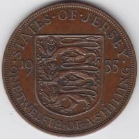 (1935) Монета Остров Джерси 1935 год 1/12 шиллинга "Георг V"  Медь  UNC