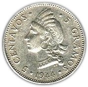 (№1944km18a) Монета Доминиканская Республика 1944 год 5 Centavos