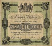 (,) Банкнота Швеция 1876 год 10 крон    UNC