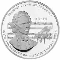 (2009) Монета Турция 2009 год 50 лир "Фредерик Шопен"  Серебро Ag 925  PROOF