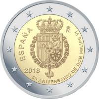 (015) Монета Испания 2018 год 2 евро "Филипп VI 50 лет"  Биметалл  UNC