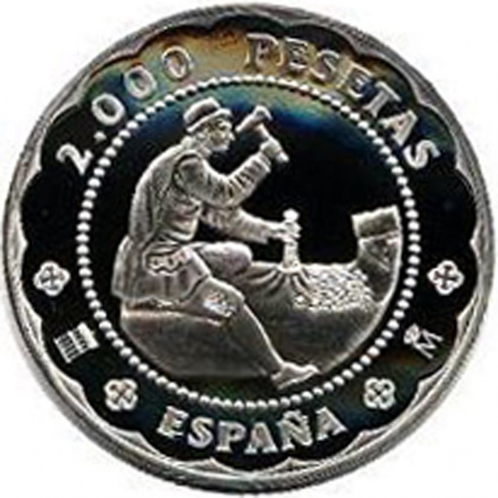 (2001) Монета Испания 2001 год 2000 песет &quot;Монетный двор Сеговии&quot;  Серебро Ag 925  PROOF
