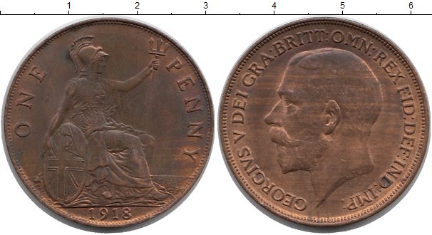 (1918) Монета Великобритания 1918 год 1 пенни &quot;Георг V&quot;  Бронза  VF