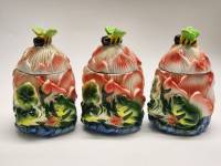 Банки для хранения 3 шт керамика лепнина веселые Лягушки Пчелы высота 14 см