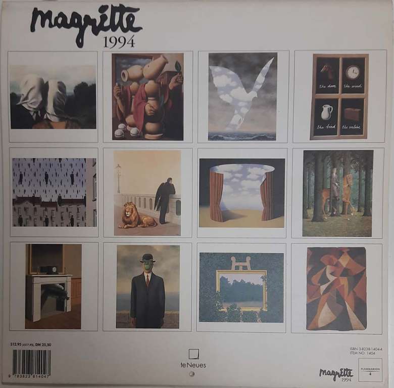 Книга &quot;Rene Magritte&quot; Календарь 1994 New York 1993 Мягкая обл. 24 с. С цветными иллюстрациями