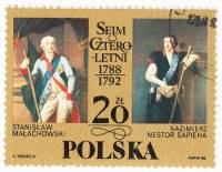 (1988-034) Марка Польша "С. Малаховский и Н. Сапеги"    200-летие открытия четырехлетнего Сейма II Θ