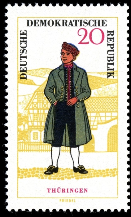 (1964-082) Марка Германия (ГДР) "Мужской костюм, Тюрингия"    Национальные костюмы II &Theta;