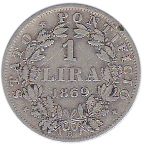 () Монета Ватикан 1869 год   &quot;&quot;     VF