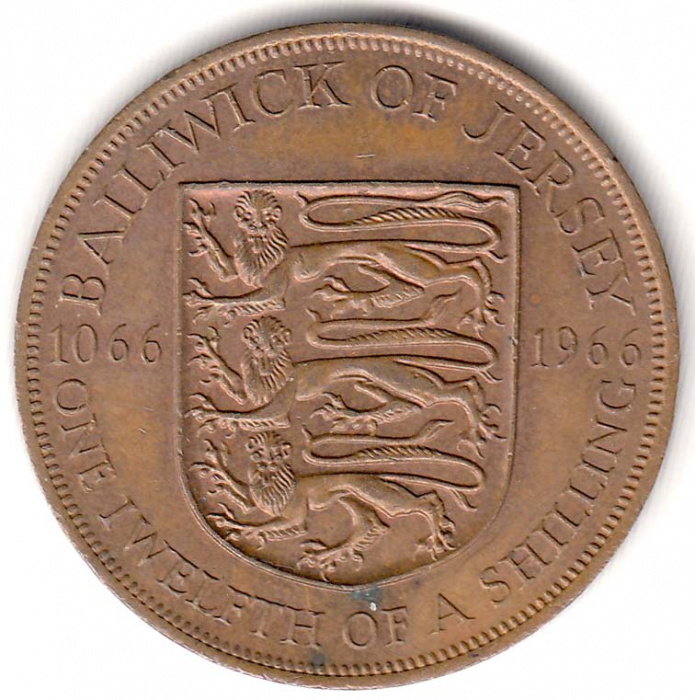 (1966) Монета Остров Джерси 1966 год 1/12 шиллинга &quot;Завоевания Вильгельма I. 900 лет&quot;  Медь Медь  VF