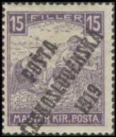 (1919-138) Марка Чехословакия "Жнец (Фиолетовая)"    Марки Австрии и Венгрии, с черной или синей печ