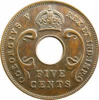 (№1921km18) Монета Восточная Африка 1921 год 5 Cents