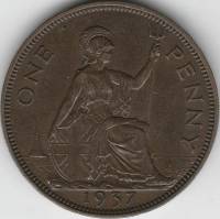 (1937) Монета Великобритания 1937 год 1 пенни "Георг VI"  Бронза  VF