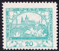 (1918-009) Марка Чехословакия "Собор Св. Николая (Сине-зеленая)" Перф лин 11½    Градчаны (Стандартн