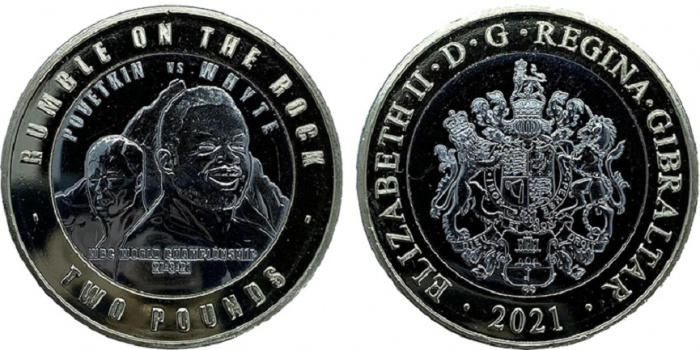 (2021) Монета Гибралтар 2021 год 2 фунта &quot;Битва на скале. Поветкин - Уайт&quot;  Биметалл  UNC