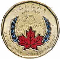 (2020) Монета Канада 2020 год 1 доллар "ООН. 75 лет"  Цветная Латунь  UNC