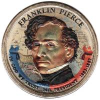 (14p) Монета США 2010 год 1 доллар "Франклин Пирс"  Вариант №2 Латунь  COLOR. Цветная