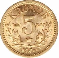 () Монета Швеция 1901 год 5 крон ""  Биметалл (Платина - Золото)  XF