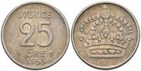 (1953) Монета Швеция 1953 год 25 эре   Серебро Ag 400  XF