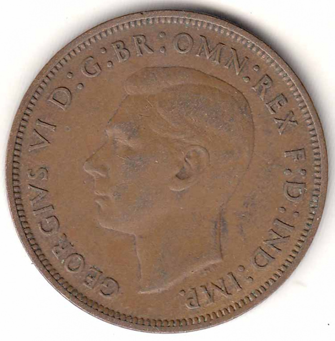 (1946) Монета Великобритания 1946 год 1 пенни &quot;Георг VI&quot;  Бронза  VF