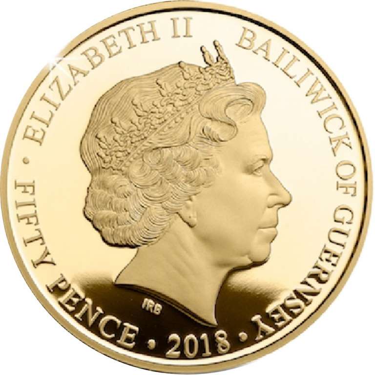 (2018) Монета Остров Гернси 2018 год 50 пенсов &quot;Елизавета II. 65 лет коронации&quot;  Позолота, Цветная М
