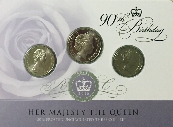 (2016, 3 монеты) Набор монет Австралия 2016 год &quot;Елизавета II. 90 лет&quot;  Буклет