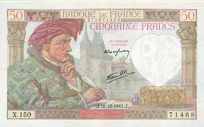 (№1941P-93a.9) Банкнота Франция 1941 год &quot;50 Francs&quot;
