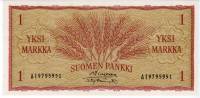 Банкнота Финляндия 1963 год 1 марка Колосья Simonen - Tornroth  UNC