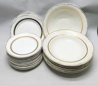 Тарелки суповые десертные обеденные салатник ЗИК Конаково 21 шт  белые с золотым