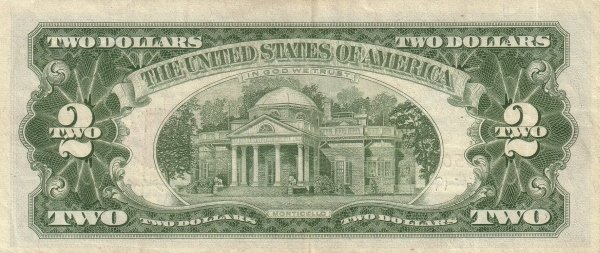 (1963) Банкнота США 1963 год 2 доллара &quot;Томас Джефферсон&quot;   UNC
