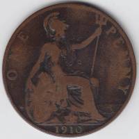(1910) Монета Великобритания 1910 год 1 пенни "Эдуард VII"  Бронза  VF