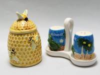 Солонка Перечница (набор для специй) и Банка для меда с пчелками керамика