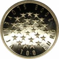 (№2008km79) Монета Словения 2008 год 100 Euro (Председательство ЕС)