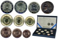 (2011, 9 монет + жетон) Набор монет Мальта 2011 год "История денежного обращения"   Коробка