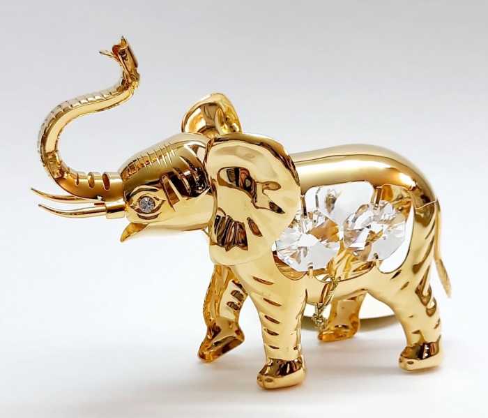 Сувенир &quot;Слон&quot;, 8*7,5 см, металл, покрытие - золото 24 к., кристаллы Сваровски, США, новый